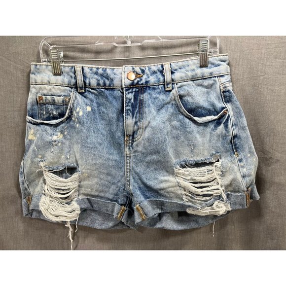 Zara Basic Shorts Womens 08 Blue Distressed Pocketed Zip Belted Ladies.‎ - Picture 1 of 7